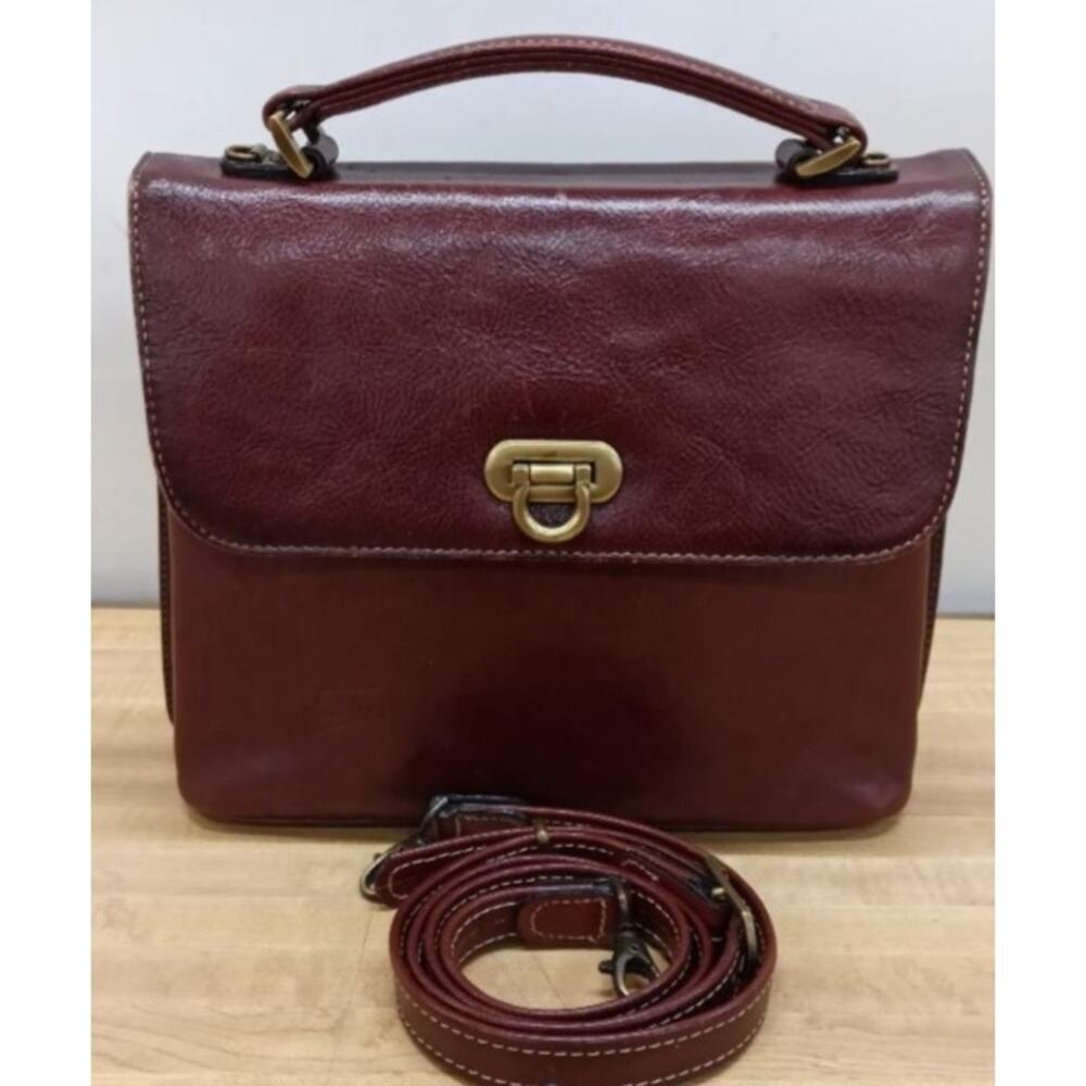 TEXIER BURGANDY LEATHER MESSENGER STYLE CROSSBODY BAG
